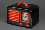 Striking Continental Radio in Black Bakelite + Red Trim